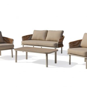 Minimalist White Frame Outdoor Sofa Set with Hand-Woven Brown Twisted Rope 44201 44202