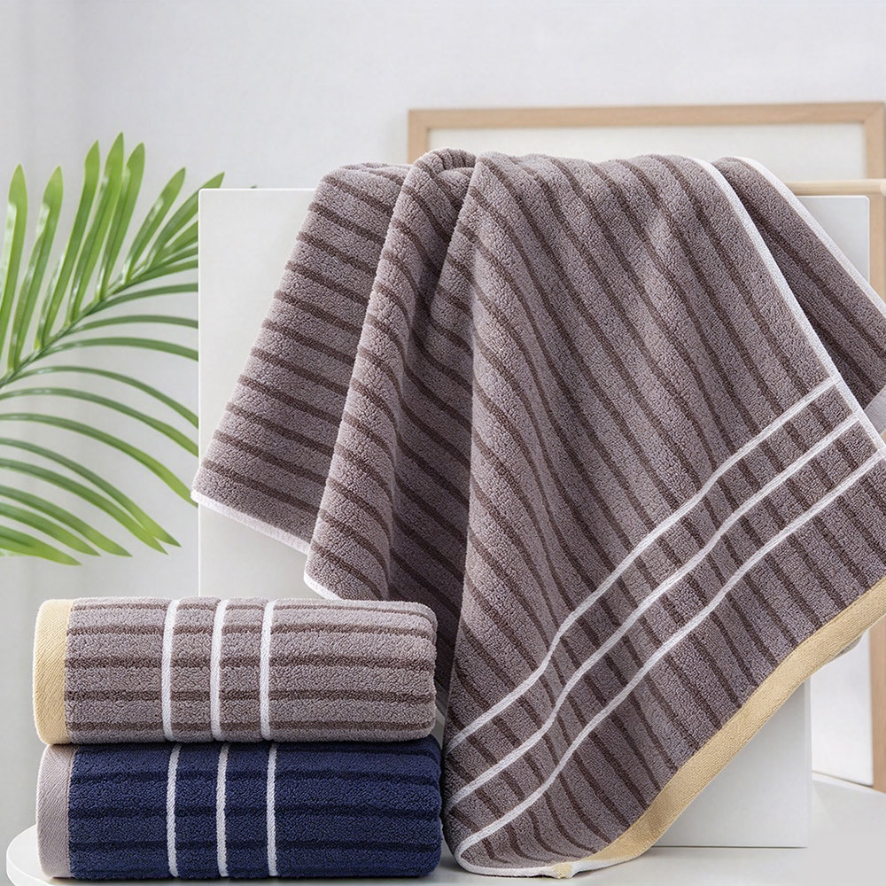 Premium Cotton Striped Bath Towel with Satin Border for Hotel and Home